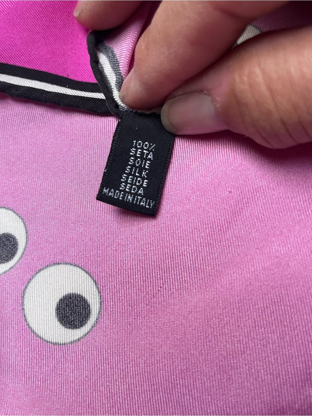 Anya Hindmarch 100% Silk Eyes Scarf Pink 33x34 Designer Neck Scarf Wrap - Picture 2 of 7